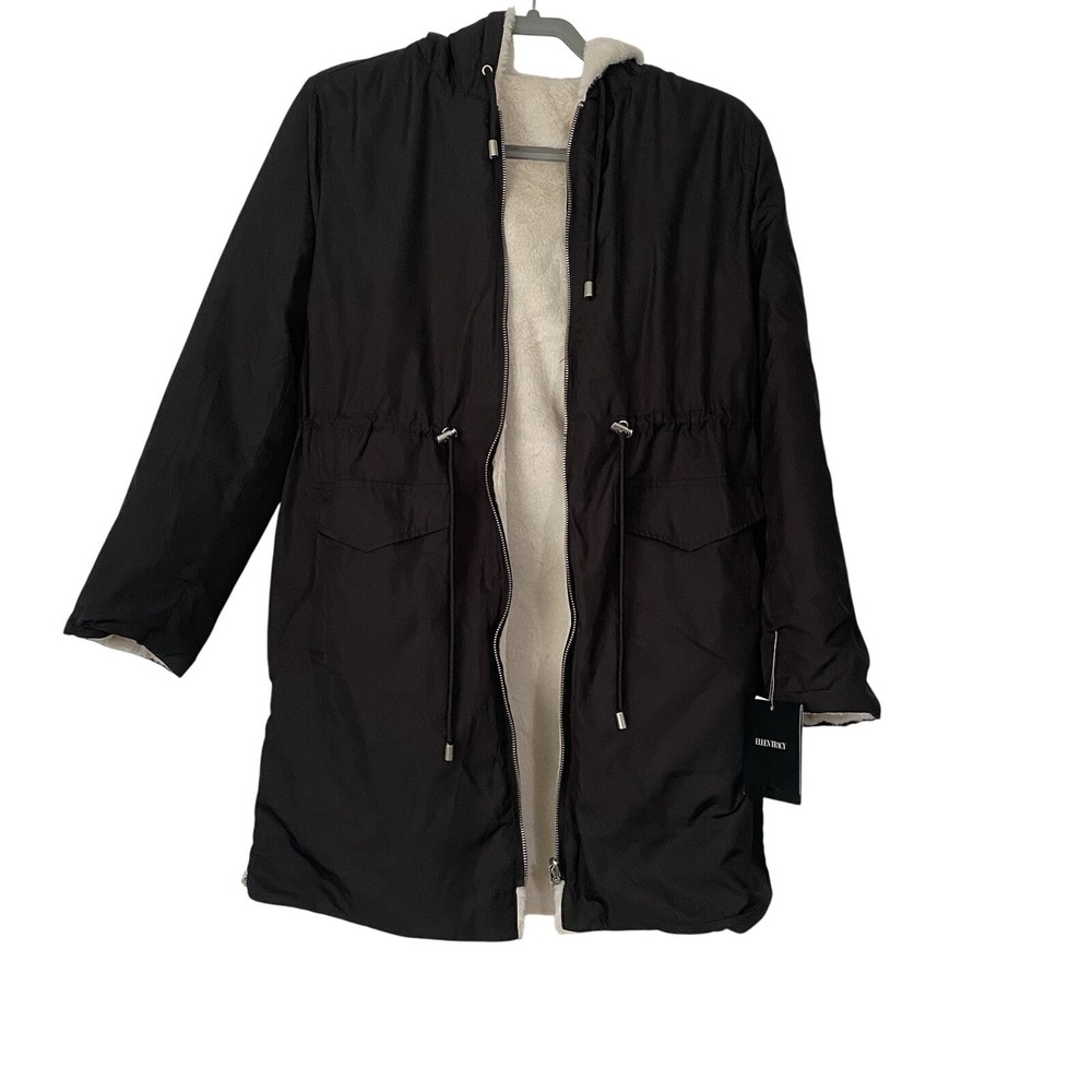 Ellen Tracy Reversible Faux Fur Jacket Cream Black Size Small NWT Women's Coat
